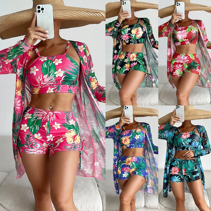 Women's Sport Bikini Set with colorful floral print and casual wrap jacket Mune Fashion