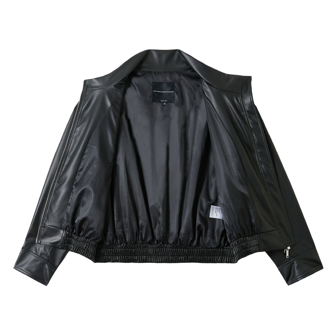 Men's faux leather bomber jacket in boxy cut with elastic hem and double zipper Mune Fashion