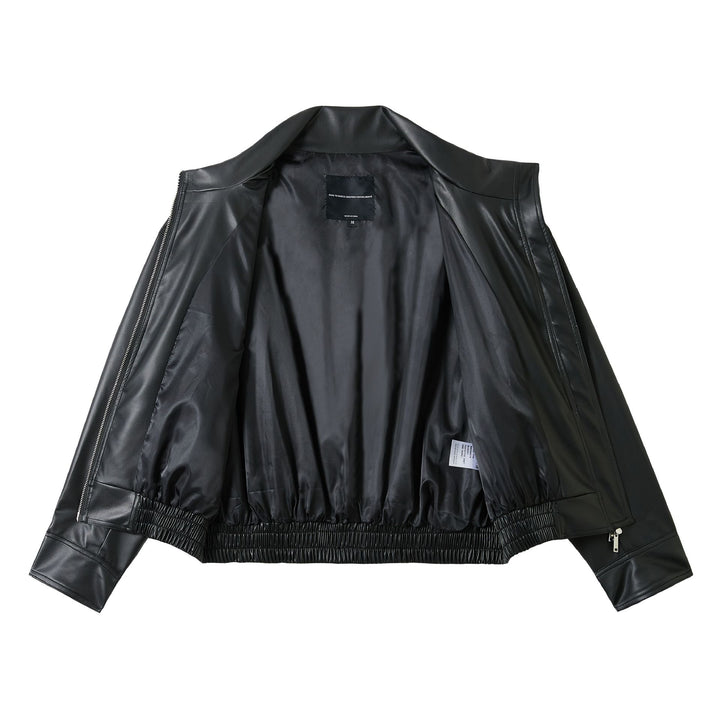 Men's faux leather bomber jacket in boxy cut with elastic hem and double zipper Mune Fashion