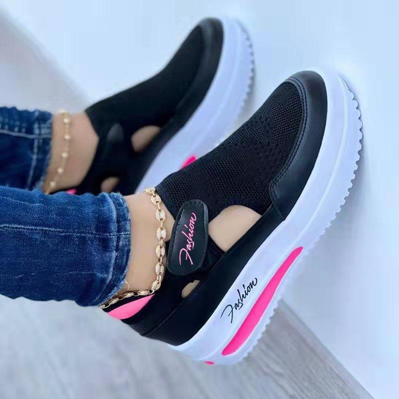 Women Wedge Sneakers with Knitted Upper, Cut-Outs and Velcro Mune Fashion