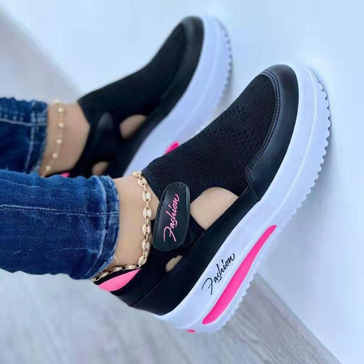 Women Wedge Sneakers with Knitted Upper, Cut-Outs and Velcro Mune Fashion