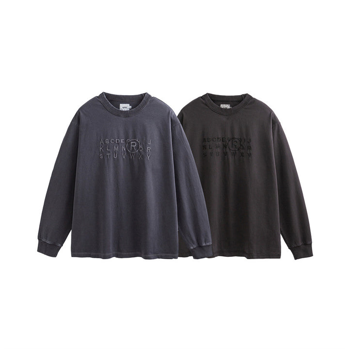 Unisex Oversize Long Sleeve Sweatshirt with Relief Logo and Vintage Washed Cotton Blend Mune Fashion