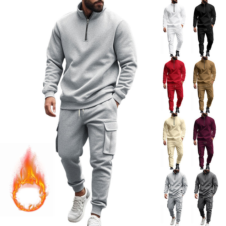 Men's nan sportives Cargo jogging set with half-zip stand collar, warming fleece lining and spacious flap pockets Mune Fashion