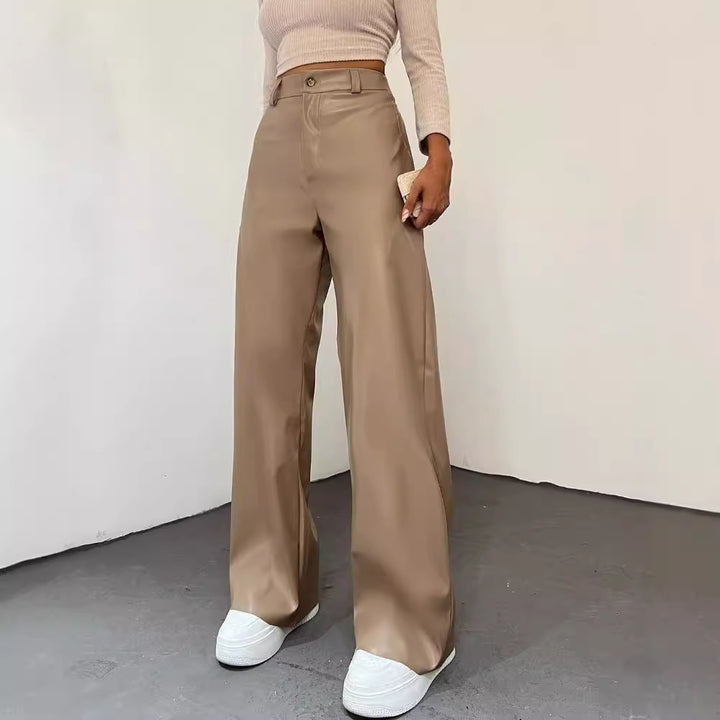 Women's Wide High-Waist Pants in Satin Look with Wide Leg Mune Fashion