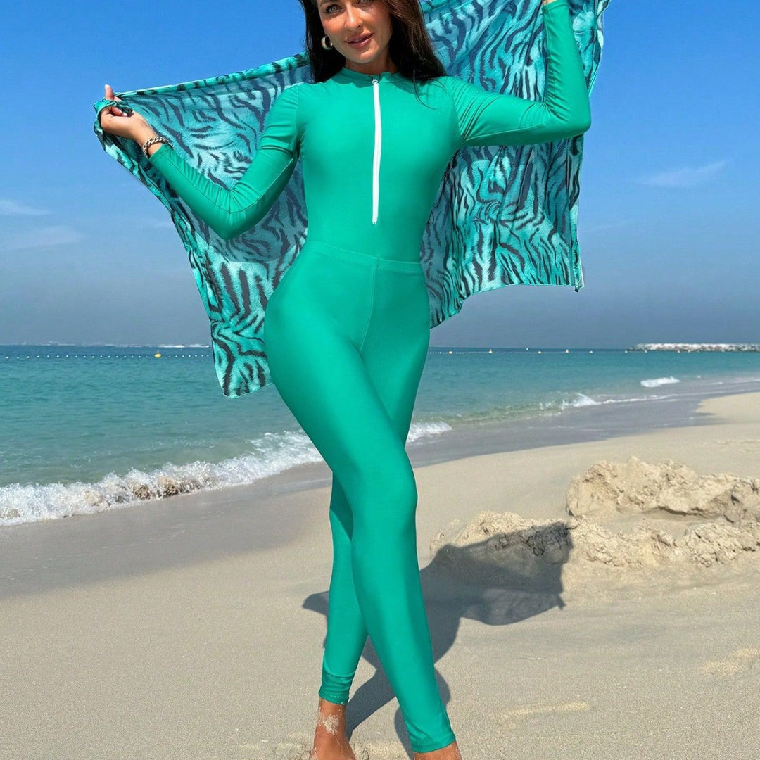 Ladies elegant UV protection swimsuit with wrap skirt Mune Fashion