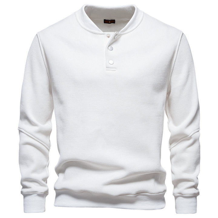 Men's waffle texture Henley pullover with short snap button closure and ribbed cuffs Mune Fashion