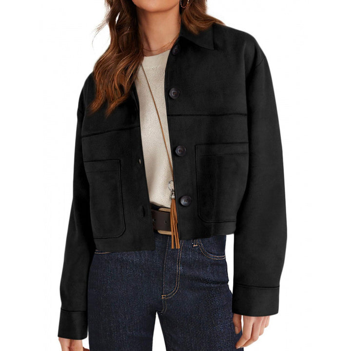 Women's short suede-look jacket with patch pockets and shirt collar Mune Fashion