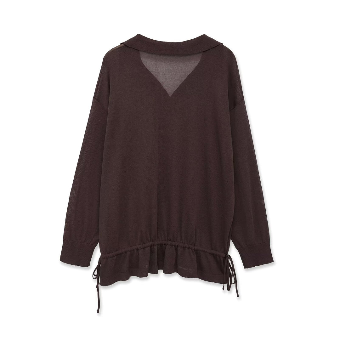 Women’s Oversize Sweater with Polo Collar, V-Neck and Drawstring Mune Fashion