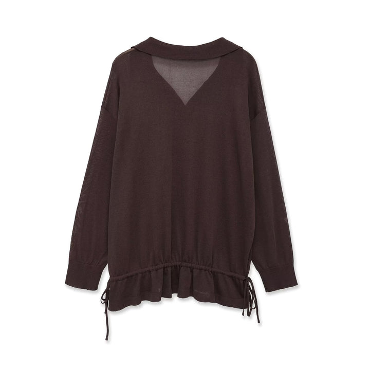Women’s Oversize Sweater with Polo Collar, V-Neck and Drawstring Mune Fashion