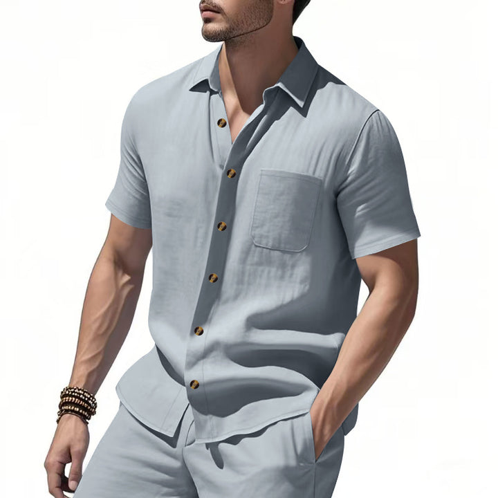Men's Havana short-sleeve shirt with lapel collar, chest pocket, and loose fit Mune Fashion
