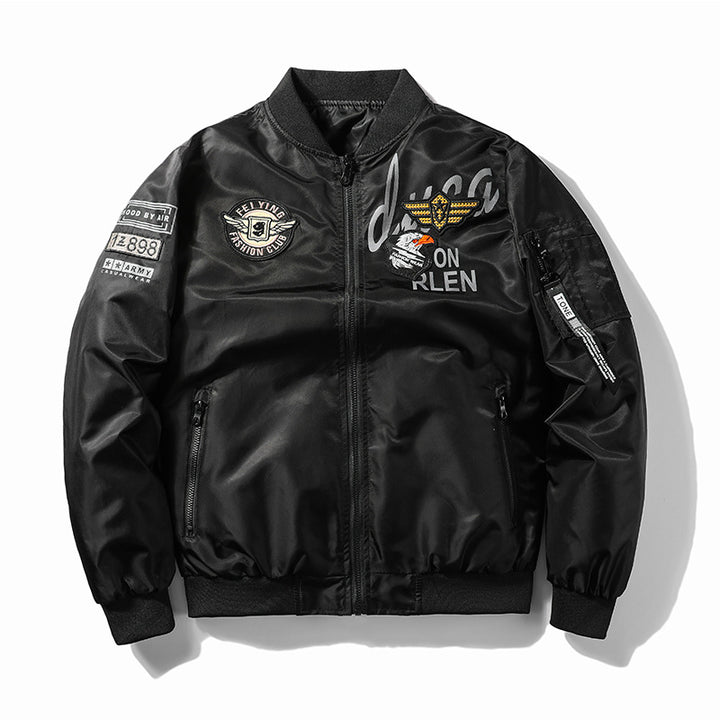 Men's Fashion Bomber Jacket with Faux Leather and Embroidery Mune Fashion