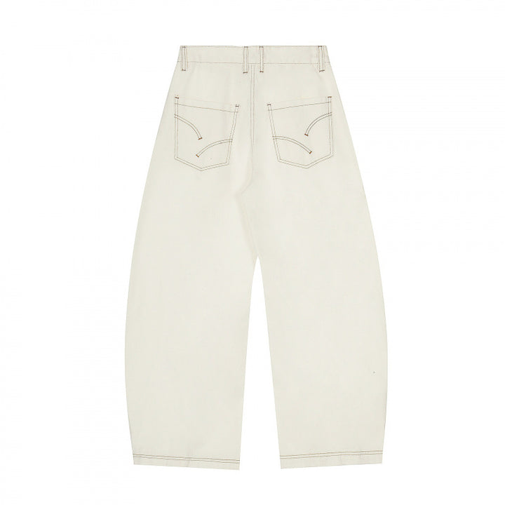 Women Wide Cropped Balloon Jeans with High Waist and Visible Contrast Stitching Mune Fashion