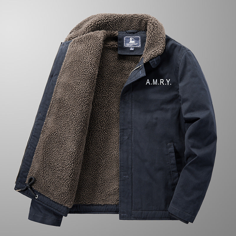 Men's canvas work jacket with Sherpa lining, thermal insulation, and drawstring hem Mune Fashion
