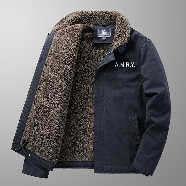Men's canvas work jacket with Sherpa lining, thermal insulation, and drawstring hem Mune Fashion