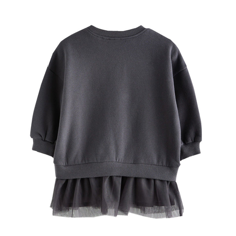 Girls sweatshirt with tulle underskirt and animal appliqués Mune Fashion