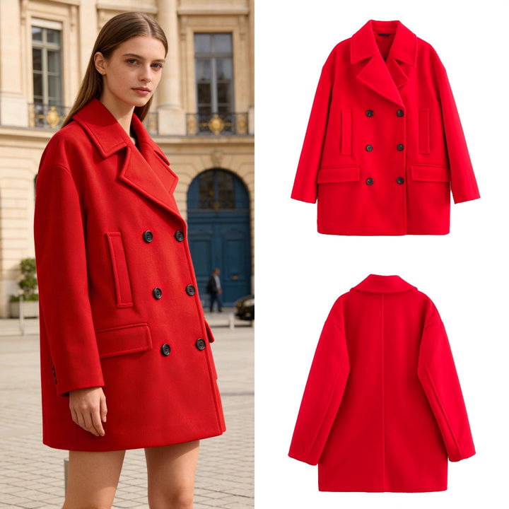 Women's short coat in peacoat style with double-breasted closure and applied flap pockets Mune Fashion