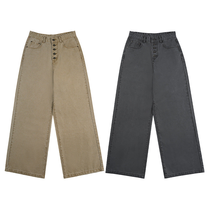 Men's Extra Wide Denim Pants with Visible Button Placket and Floor-Length Palazzo Cut Mune Fashion