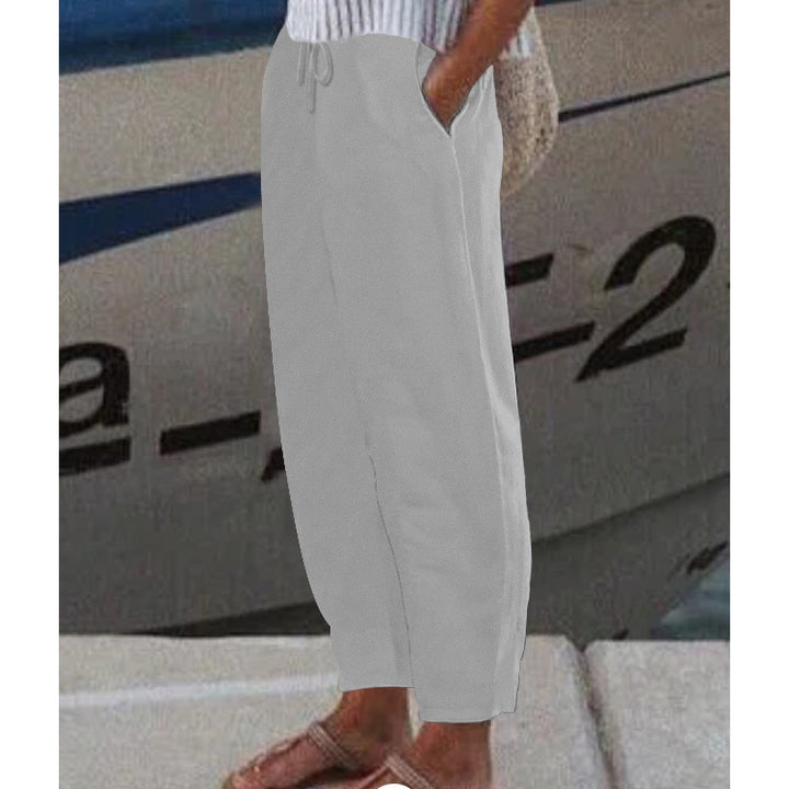 Women's Ankle Harem Pants with drawstring, side pockets, and elastic ankle cuff Mune Fashion