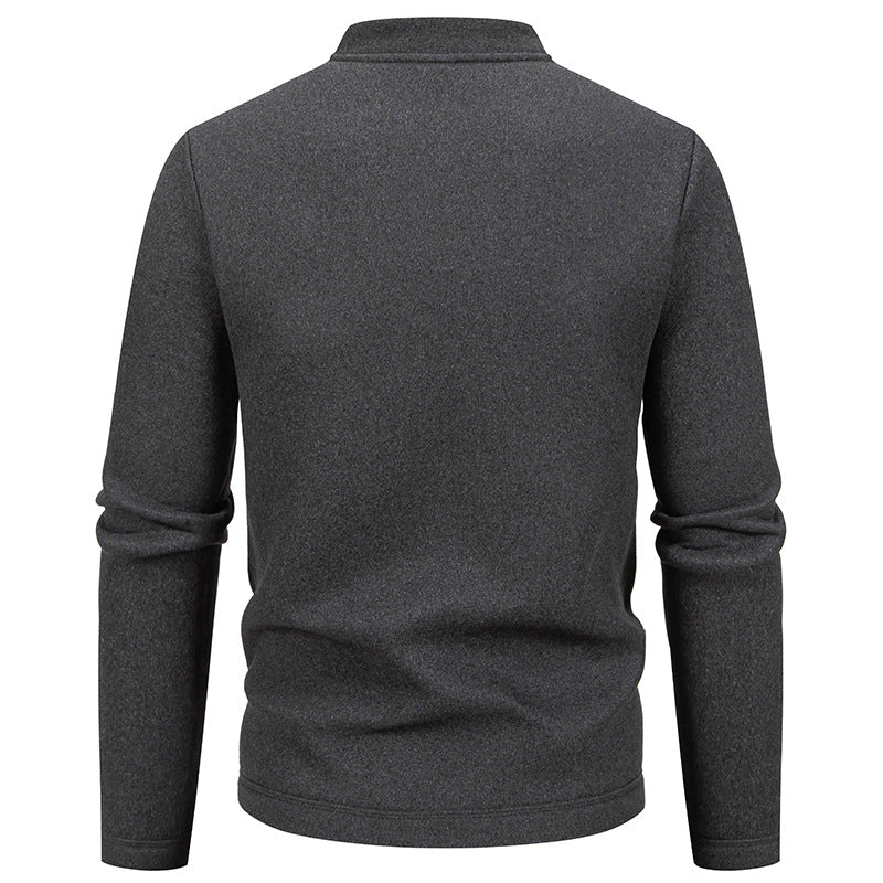 Men's Stand Collar Cardigan with Button Placket and Lightweight Wool Blend Mune Fashion