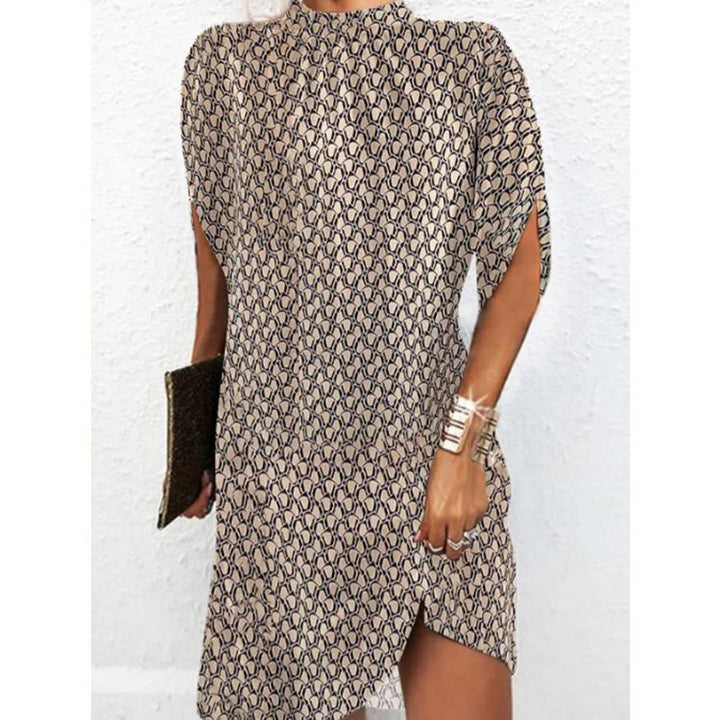Women’s casual tunic mini dress with slit sleeves, small stand-up collar and side leg slit Mune Fashion