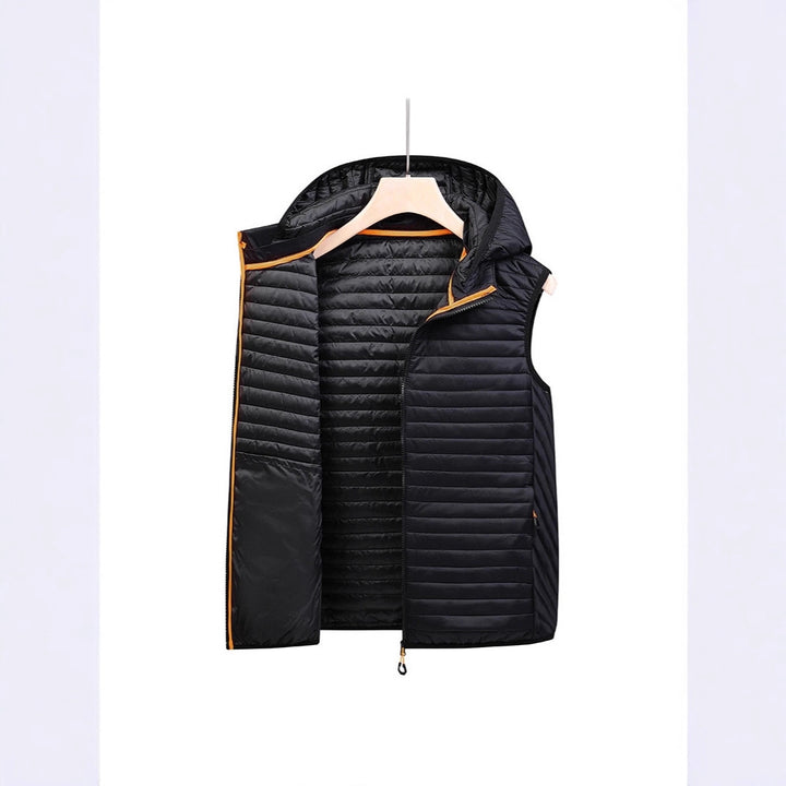 Men's Ultralight Hooded Quilted Vest with Horizontal Quilting and Packable Insulation Mune Fashion
