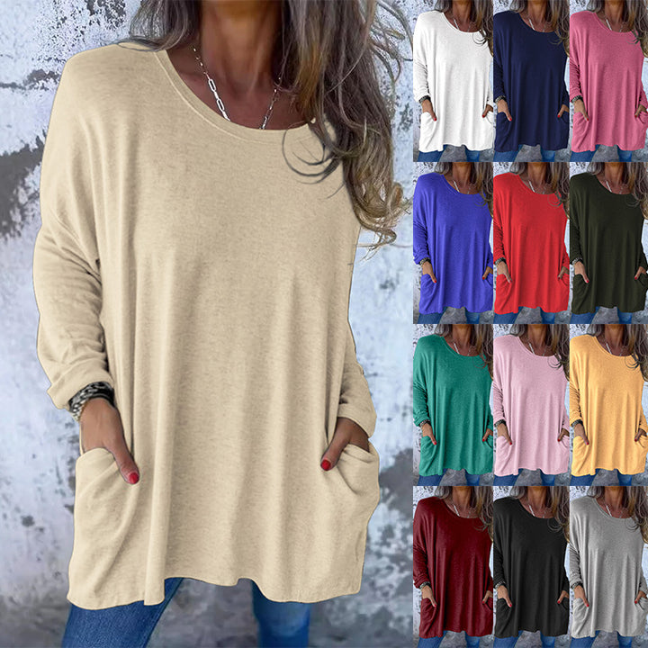 Ladies Soft Oversize Long Shirt with Round Neck, Casual Sleeves and Side Pockets Mune Fashion