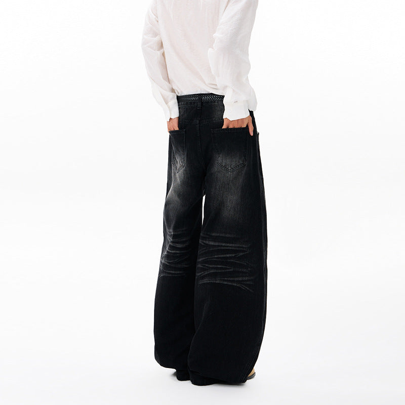 Men's Ultra Wide Denim Palazzo Pants in Balloon-Shaped Baggy Cut with Low Crotch Mune Fashion