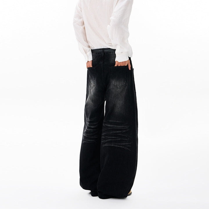Men's Ultra Wide Denim Palazzo Pants in Balloon-Shaped Baggy Cut with Low Crotch Mune Fashion