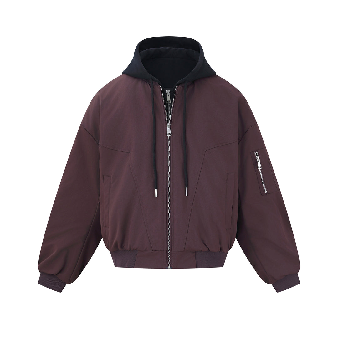 Men's short cut boxy hoodie bomber with hood insert and utility pockets Mune Fashion