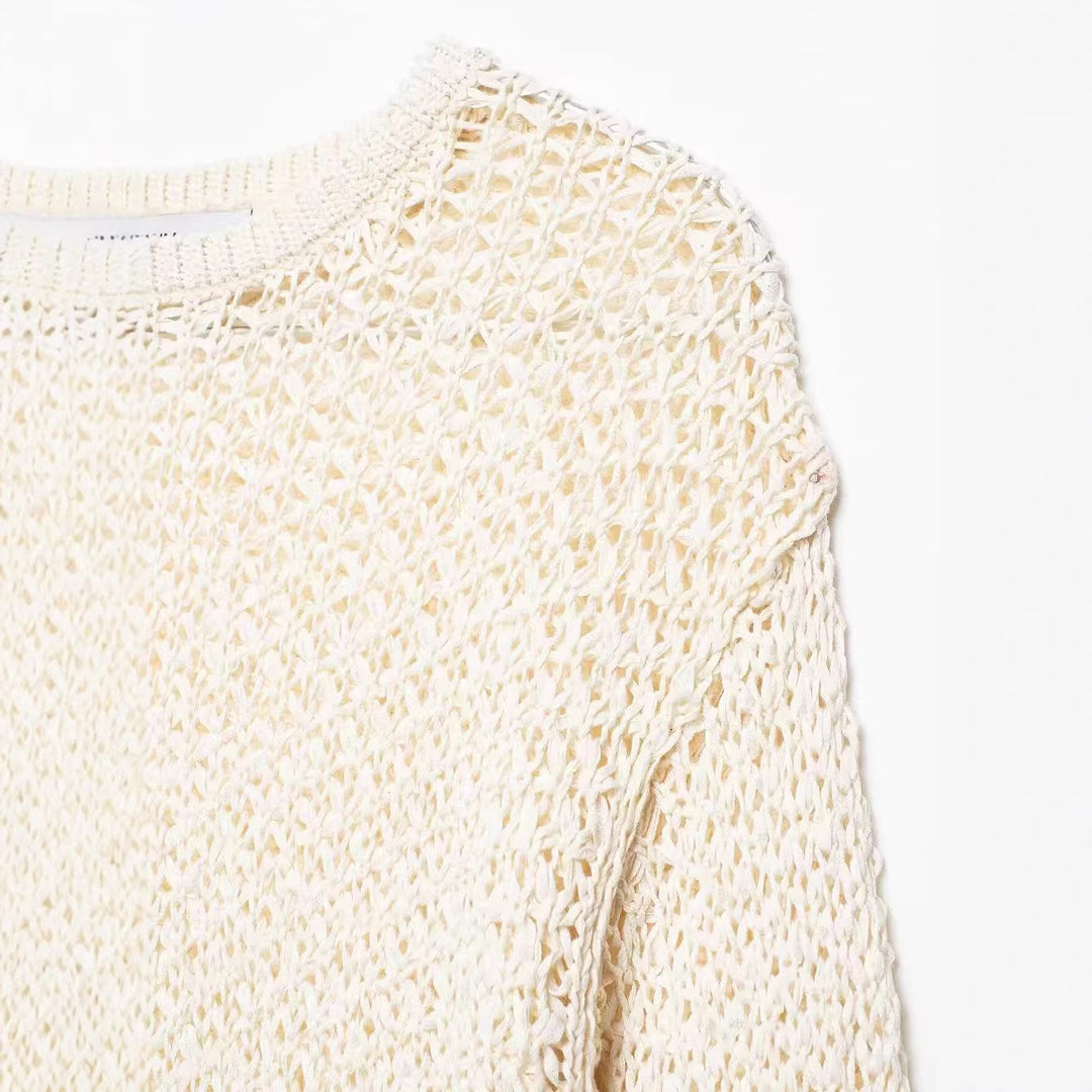 Women's crochet sweater with flounce sleeves and openwork structure Mune Fashion