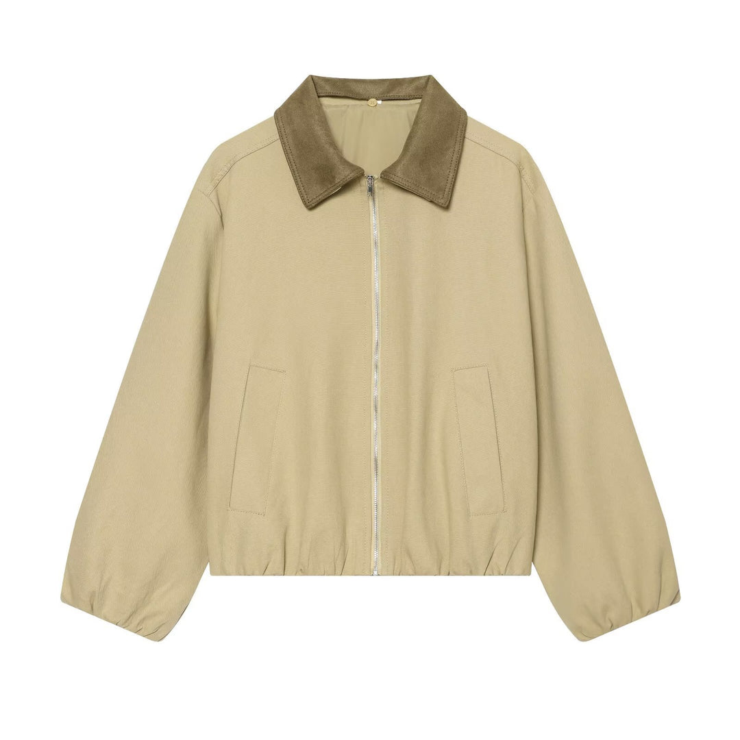 Ladies Boxy Field Blouson with Velour Collar and Elastic Hem Mune Fashion