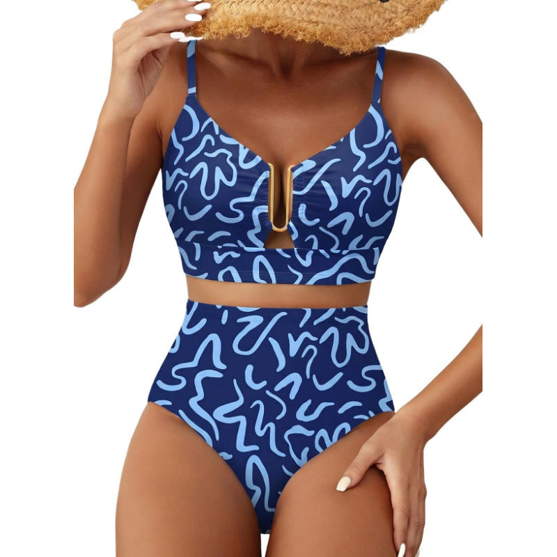 Women High-Cut Bikini with Floral Pattern and Leopard Print Mune Fashion