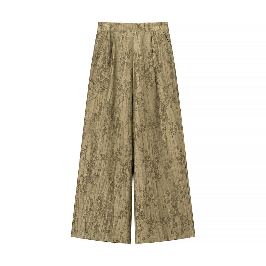 Women Two-Piece Jacquard Loungewear Set with Shirt Blouse and Wide Palazzo Pants Mune Fashion