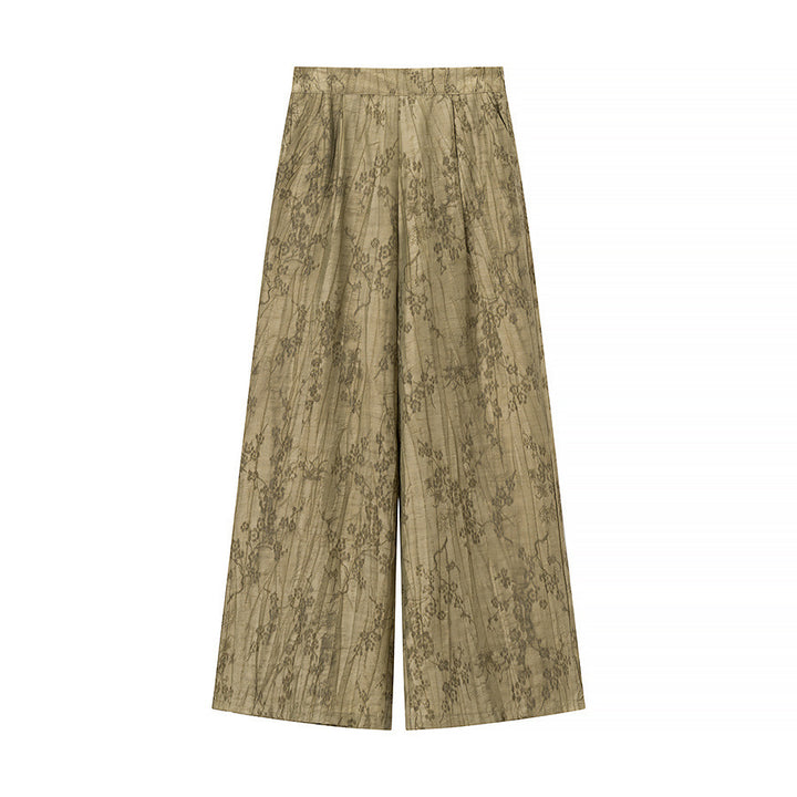 Women Two-Piece Jacquard Loungewear Set with Shirt Blouse and Wide Palazzo Pants Mune Fashion