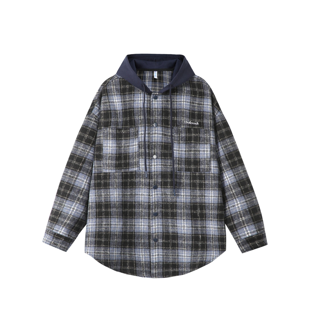 Unisex Oversized Check Shirt Jacket with Hood, Snap Buttons and Chest Pocket Mune Fashion