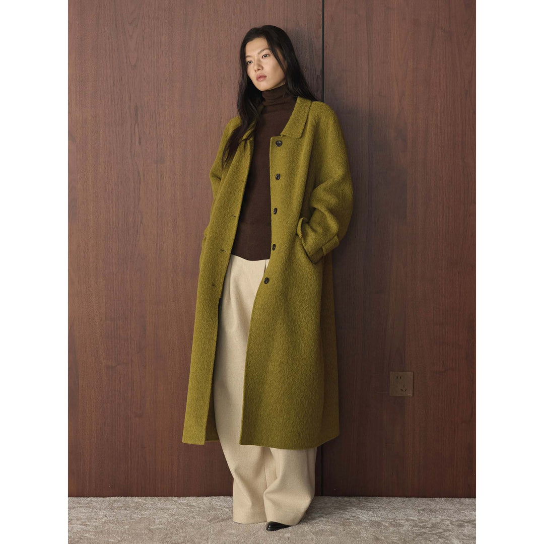 Women's Wide Cut Wool Blend Coat with Boucle Texture and Patch Pockets Mune Fashion