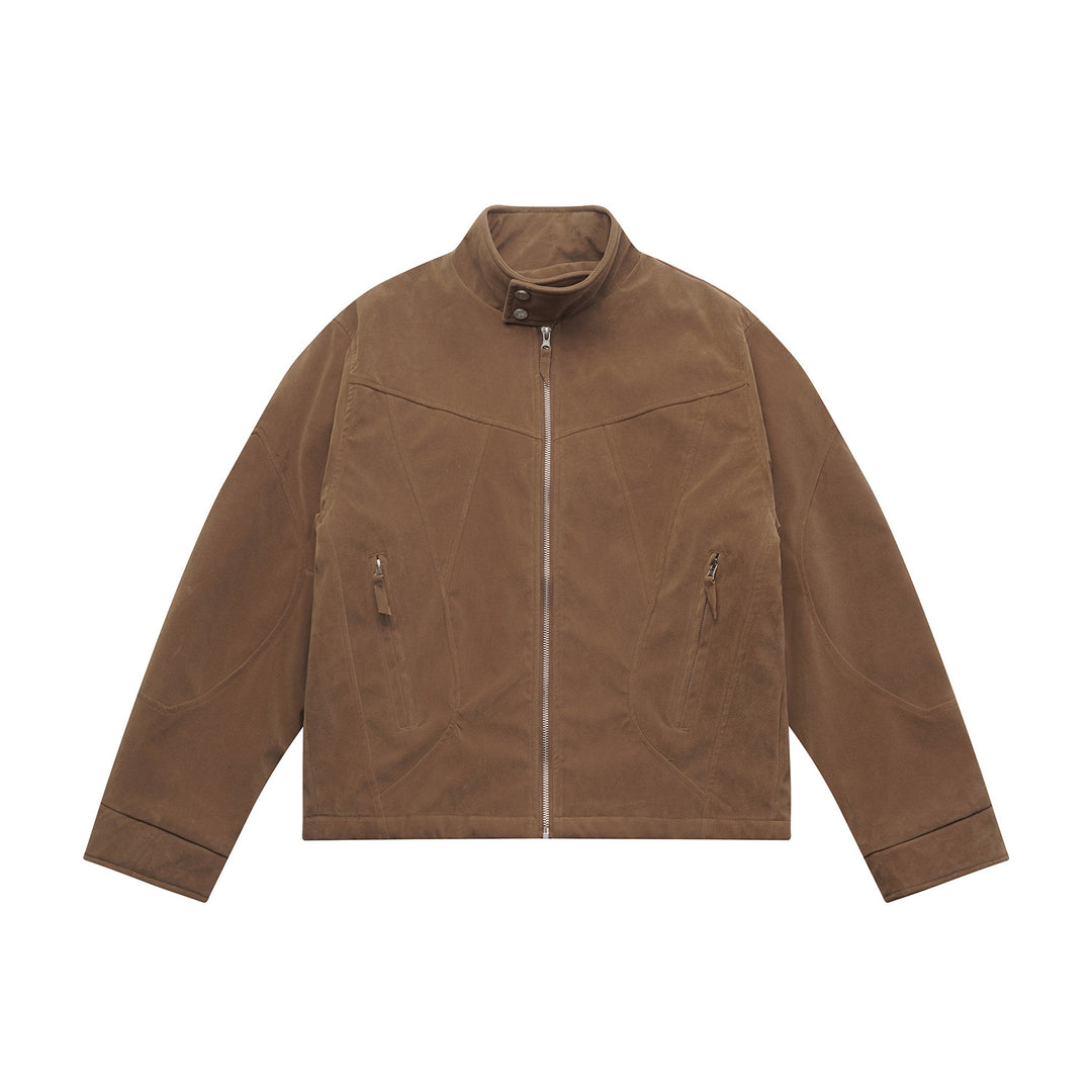 Men's short jacket made of velour suede with high collar and ergonomic seam design Mune Fashion