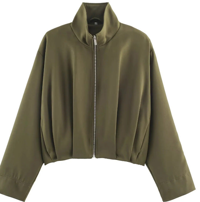 Women’s short-cut boxy blouson with high stand-up collar and dropped shoulders Mune Fashion