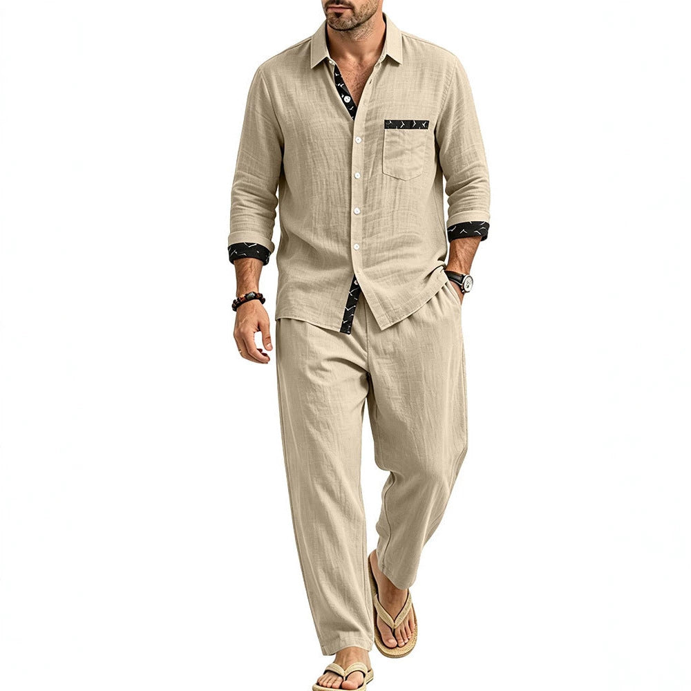 Men's Lightweight Linen Look Casual Set with Shirt and Relax Pants Mune Fashion