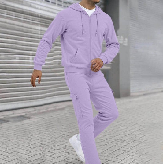 Men's sporty zip sweat set with cargo joggers, ergonomic seams, and ribbed cuffs Mune Fashion