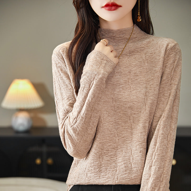 Women's Structured Fine Knit Long Sleeve with Stand-Up Collar and Boxy Silhouette Mune Fashion