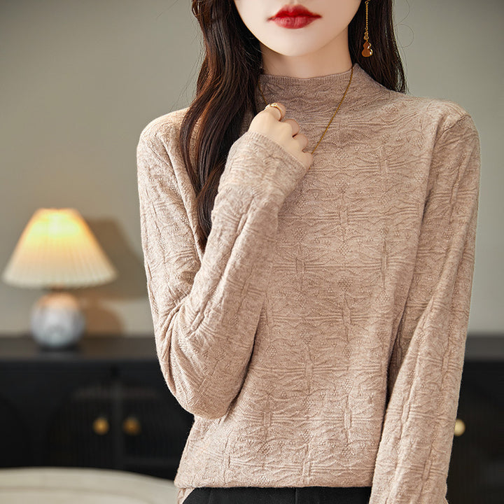 Women's Structured Fine Knit Long Sleeve with Stand-Up Collar and Boxy Silhouette Mune Fashion