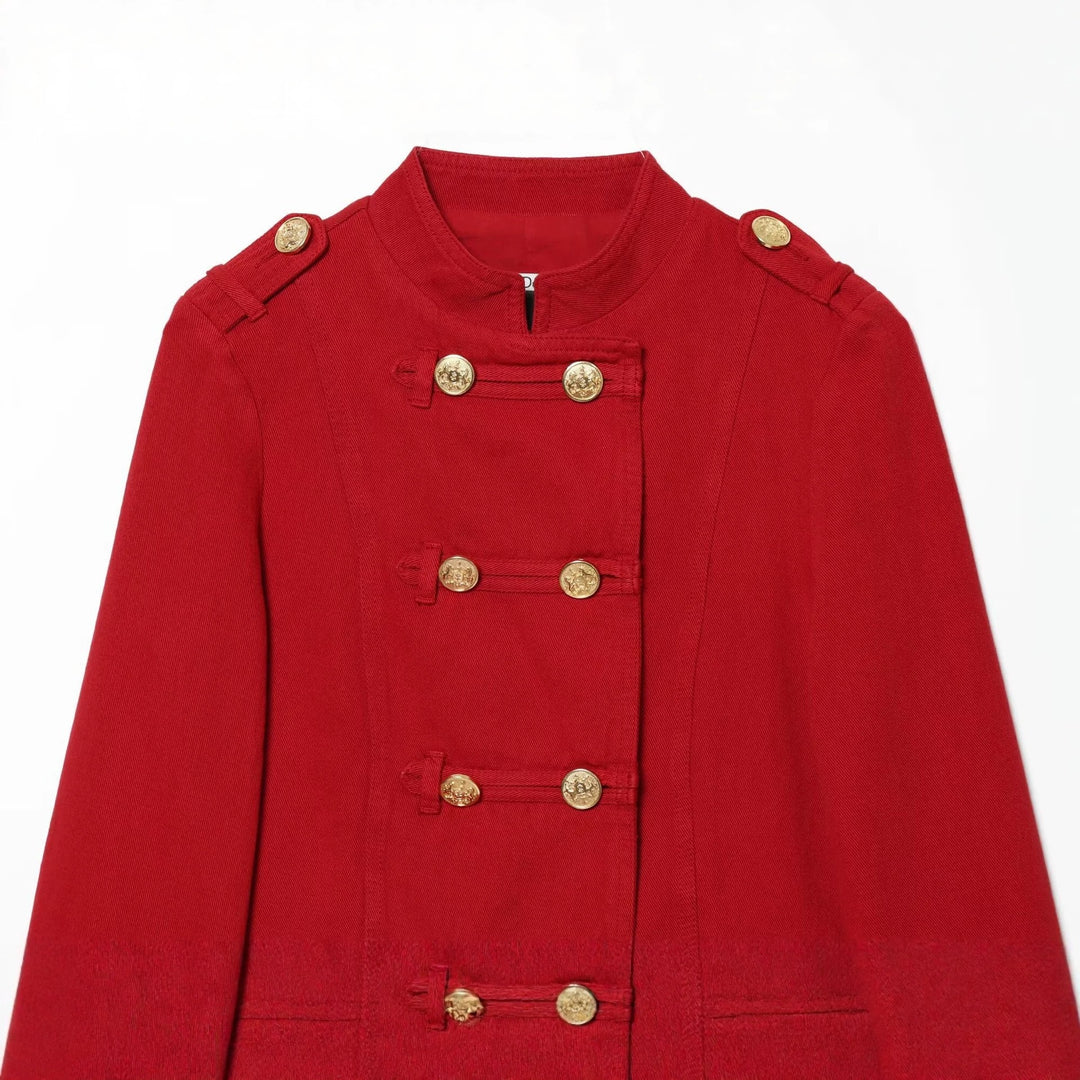 Women’s short military-inspired jacket with decorative ornate buttons Mune Fashion