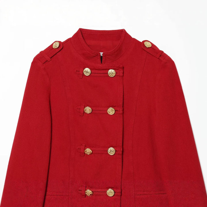 Women’s short military-inspired jacket with decorative ornate buttons Mune Fashion