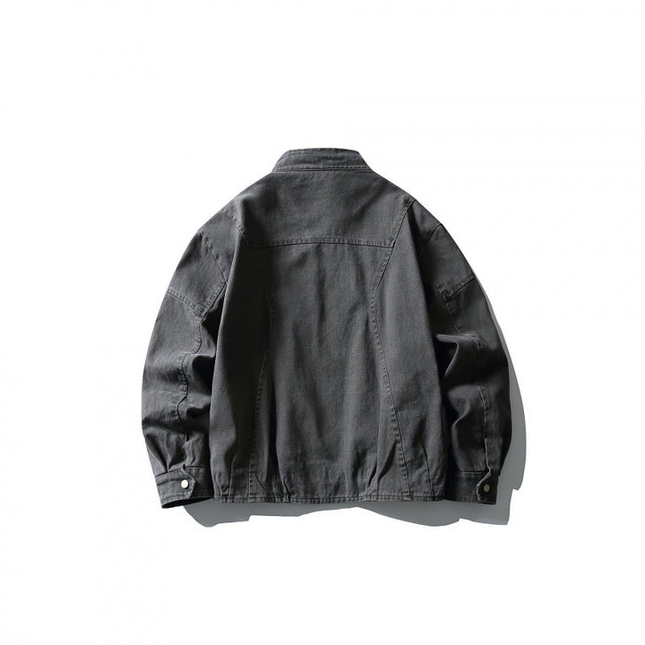 Men's Lightweight Worker Jacket made of Stonewashed Cotton Blend with Stand Collar Mune Fashion