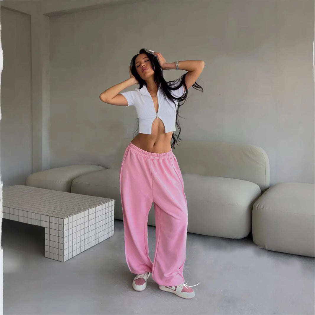 Women's wide lounge jogging pants with elastic comfort waistband and side pockets Mune Fashion