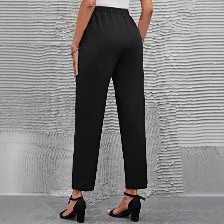 Women's high-waisted tapered business pants with elastic waistband and side pockets Mune Fashion