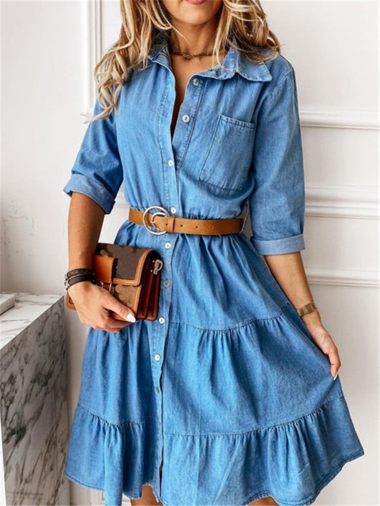 Women's layered shirt dress with waist accentuation, continuous button placket and breast pocket Mune Fashion
