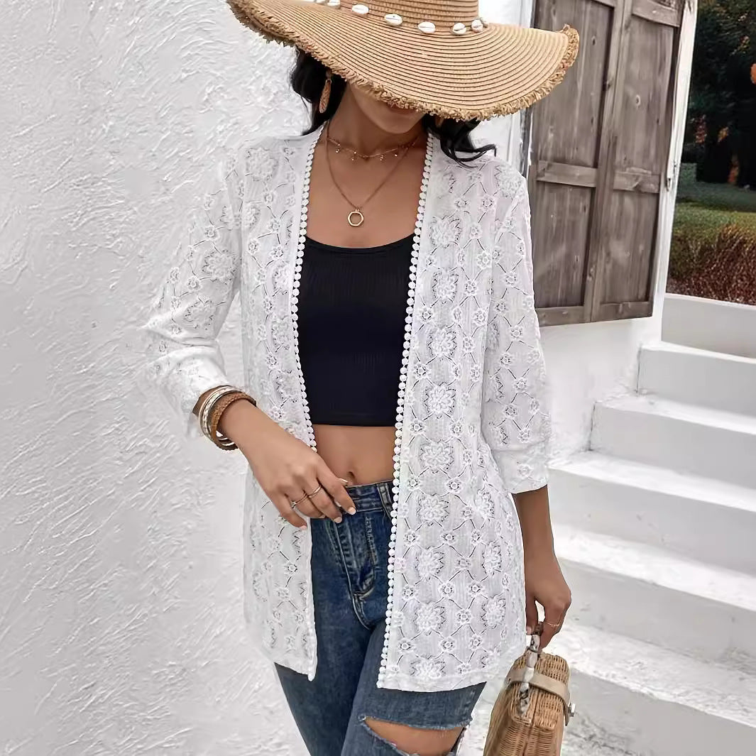 Women’s airy lace kimono beach cardigan with crocheted trim Mune Fashion