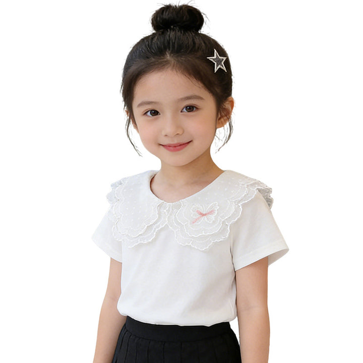 Women's T-Shirt with charming lace collar Mune Fashion